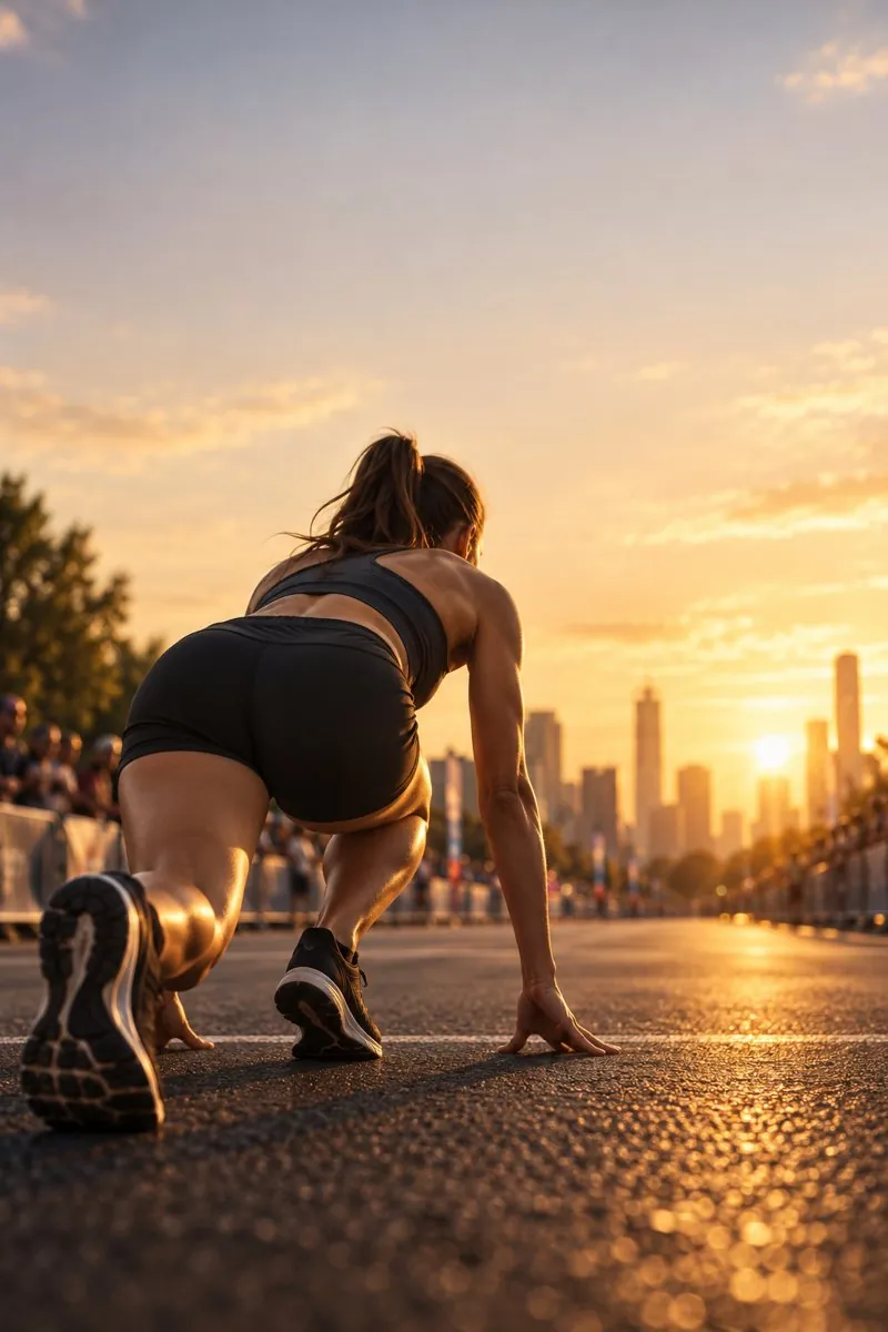 Runner on the start line at sunrise